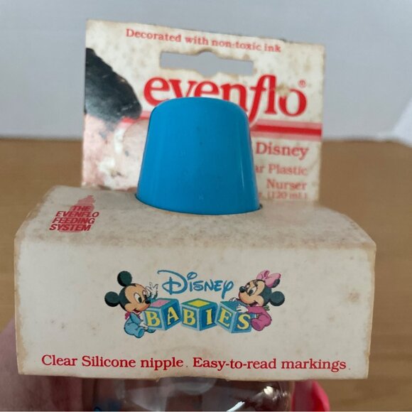 Vtg Evenflo Disney Babies Donald Duck Nursery Bottle 4 Oz Clear Plastic w Cap - Picture 5 of 7